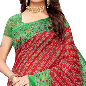 Arresting Red Colored Casual Wear Printed Art Silk Saree - Peachmode