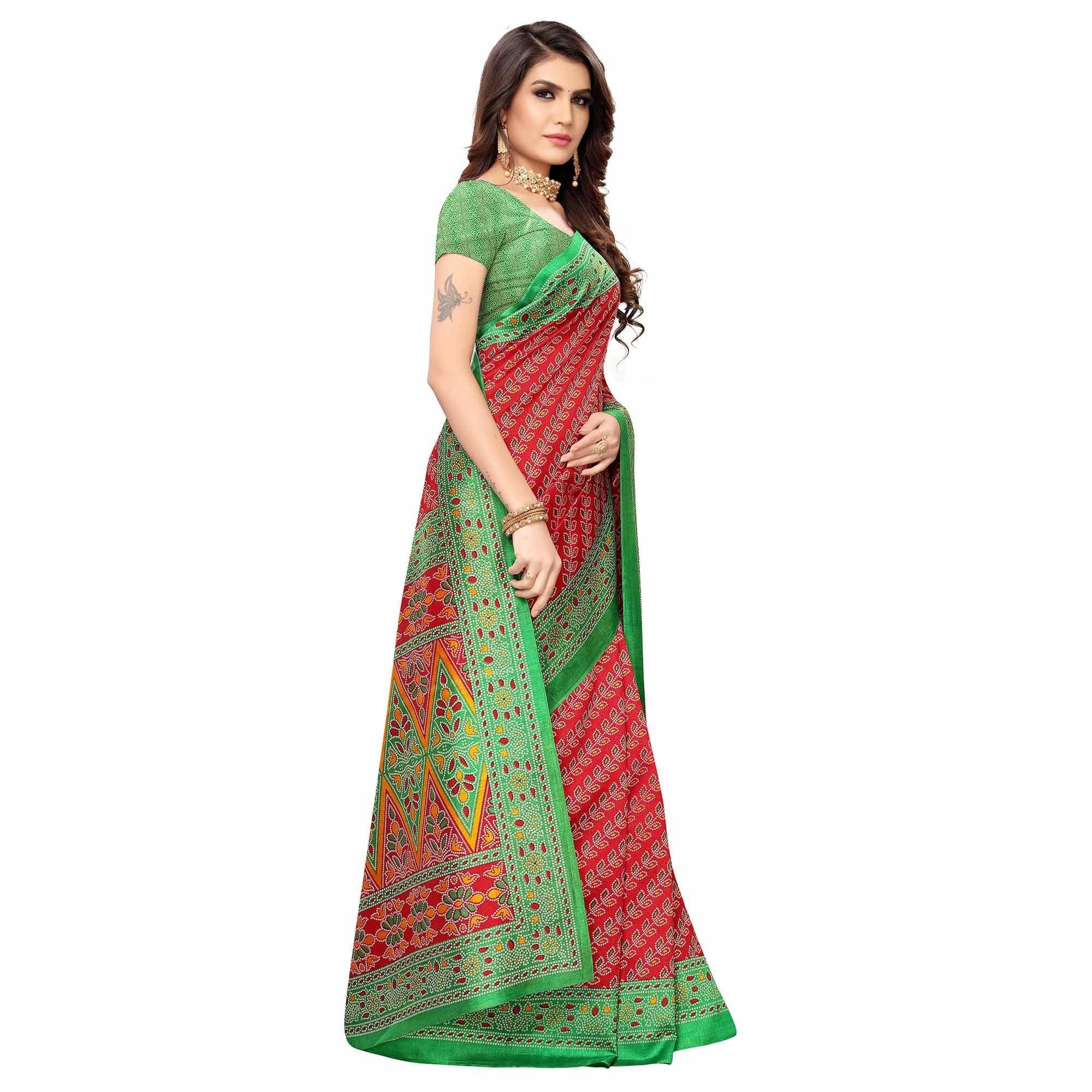 Arresting Red Colored Casual Wear Printed Art Silk Saree - Peachmode