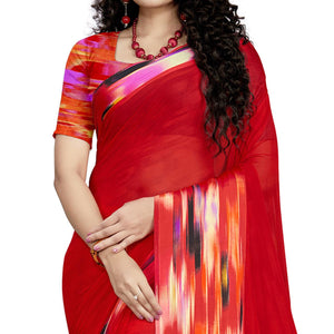 Arresting Red Colored Casual Wear Printed Georgette Saree - Peachmode