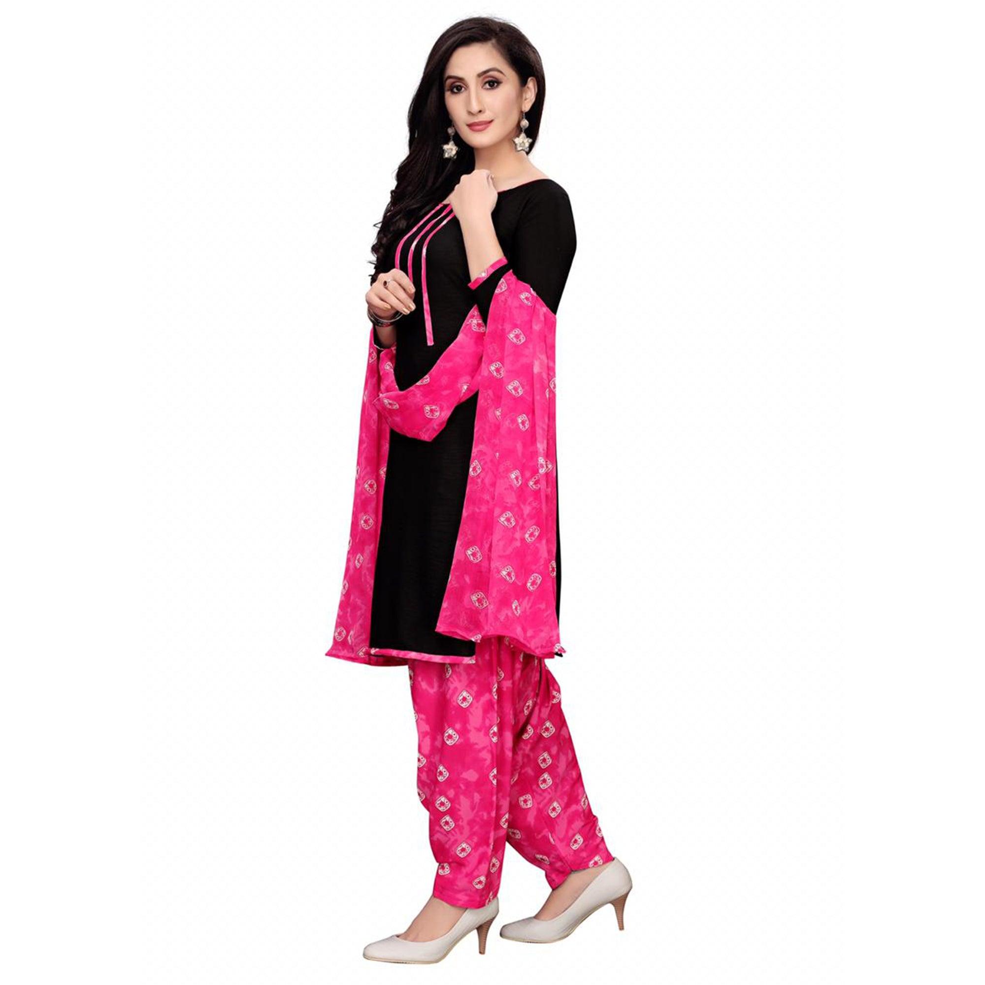 Attractive Black & Pink Colored Casual Wear Printed Crepe Salwar Suit - Peachmode
