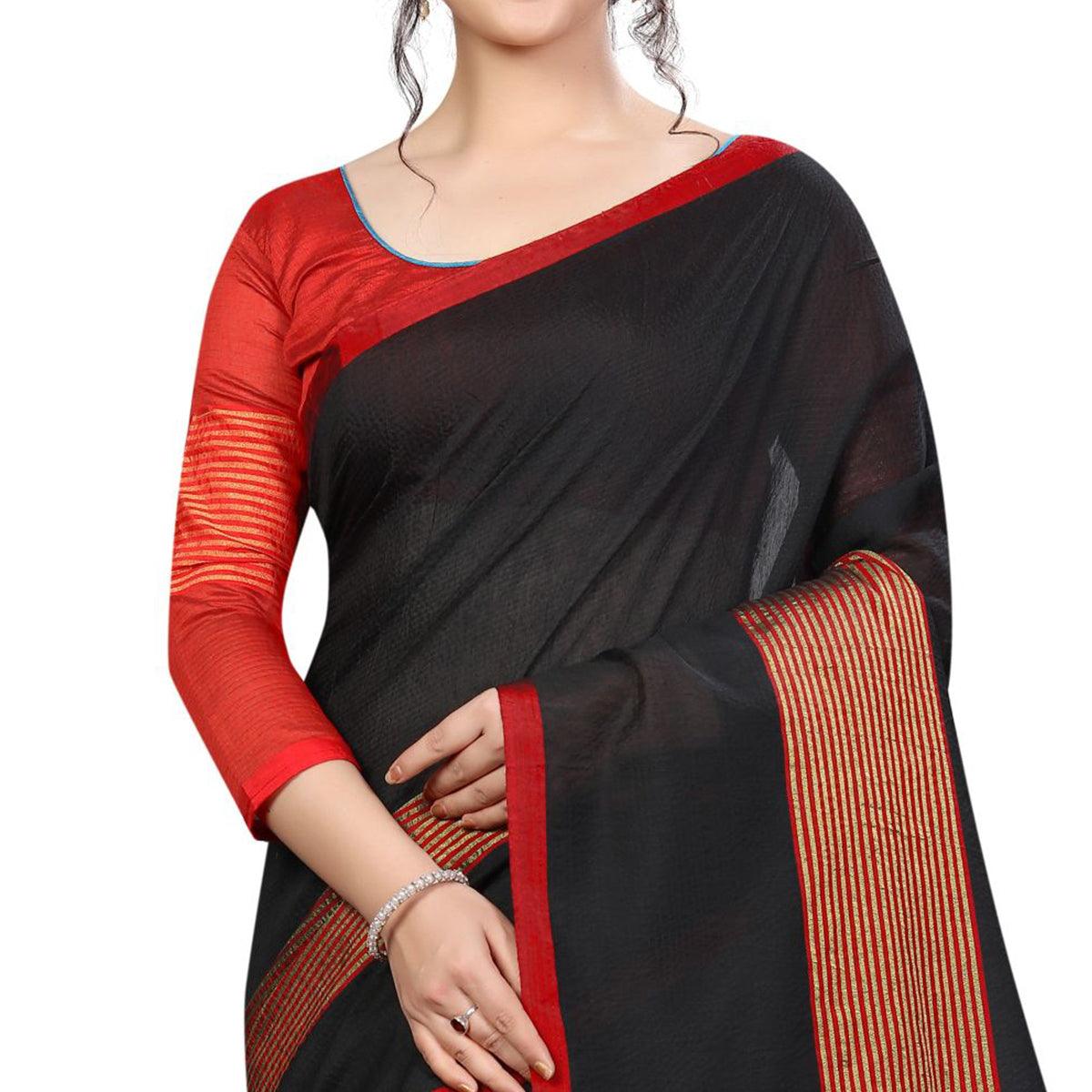Attractive Black Colored Festive Wear Cotton Saree - Peachmode