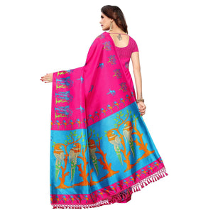 Attractive Dark Pink Colored Festive Wear Parrot Printed Art Silk Saree - Peachmode