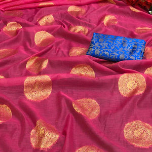 Attractive Dark Pink Colored Festive Wear Woven Cotton Saree - Peachmode
