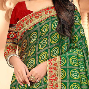 Attractive Green & Red Coloured Partywear Diamond Work Half & Half Art Silk Saree - Peachmode