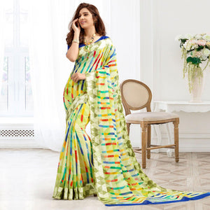 Attractive Green Colored Casual Printed Cotton Saree - Peachmode