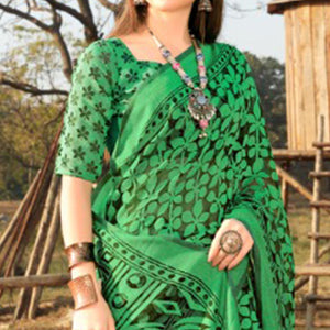 Attractive Green Colored Casual Wear Printed Brasso Saree - Peachmode