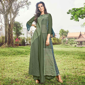 Attractive Green Colored Party Wear Printed Modal-Jacquard Long Kurti - Peachmode