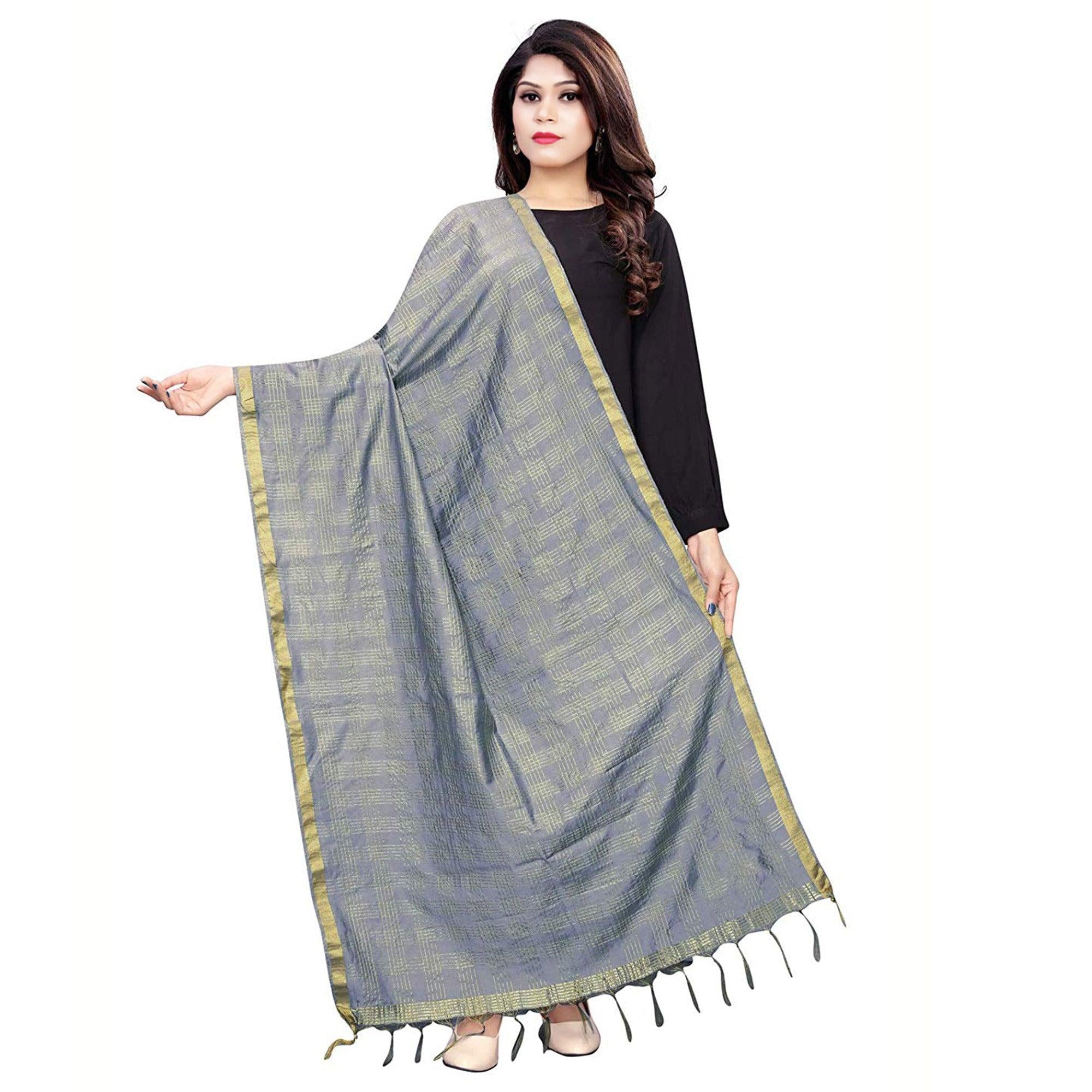 Attractive Grey Colored Festive Wear Cotton Silk Dupatta - Peachmode