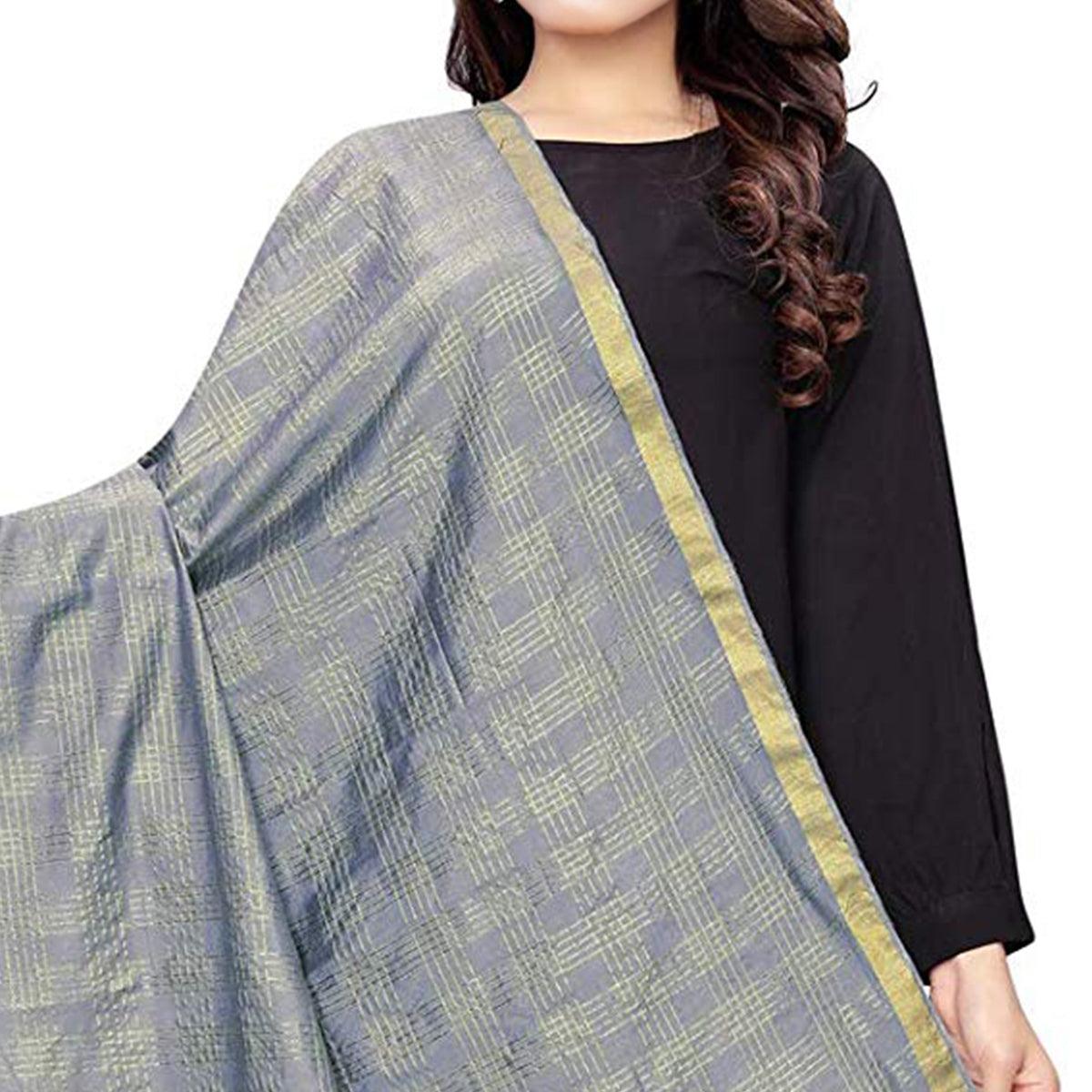Attractive Grey Colored Festive Wear Cotton Silk Dupatta - Peachmode