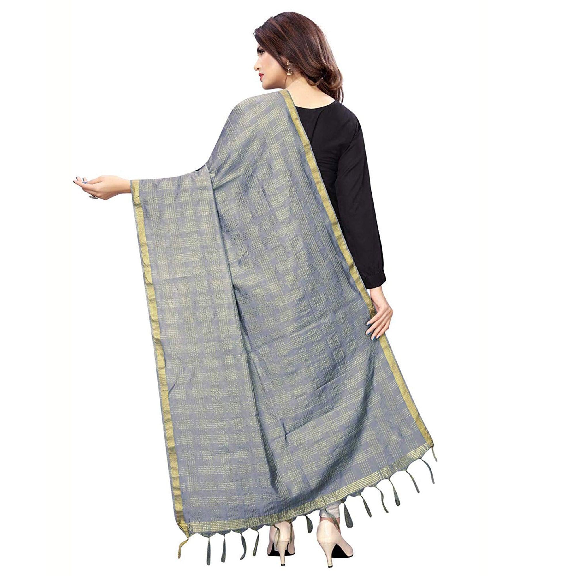 Attractive Grey Colored Festive Wear Cotton Silk Dupatta - Peachmode