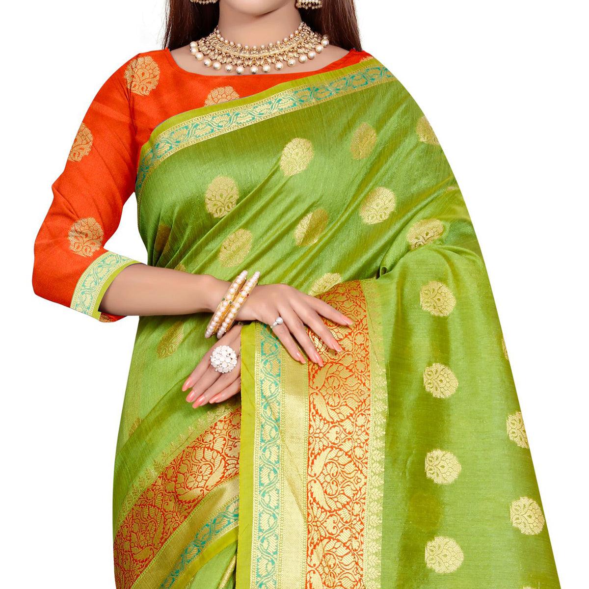 Attractive Light Green Colored Festive Wear Woven Art Silk Saree - Peachmode