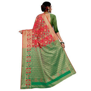 Attractive Light Pink Colored Festive Wear Woven Cotton Silk Saree - Peachmode