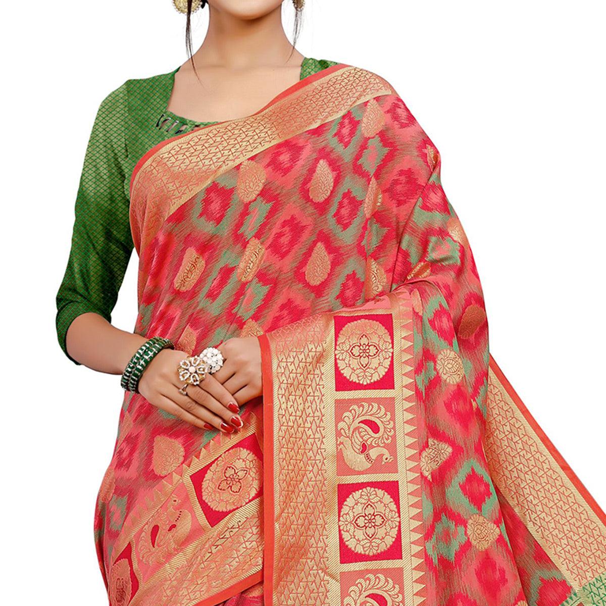 Attractive Light Pink Colored Festive Wear Woven Cotton Silk Saree - Peachmode