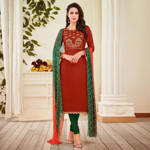 Attractive Maroon Colored Casual Wear Embroidered Chanderi Dress Material - Peachmode