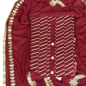 Attractive Maroon Colored Casual Wear Gotta Patti Worked Cotton Dress Material - Peachmode