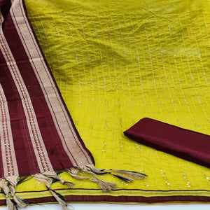 Attractive Mehendi Green Colored Casual Wear Embroidered Chanderi Dress Material - Peachmode