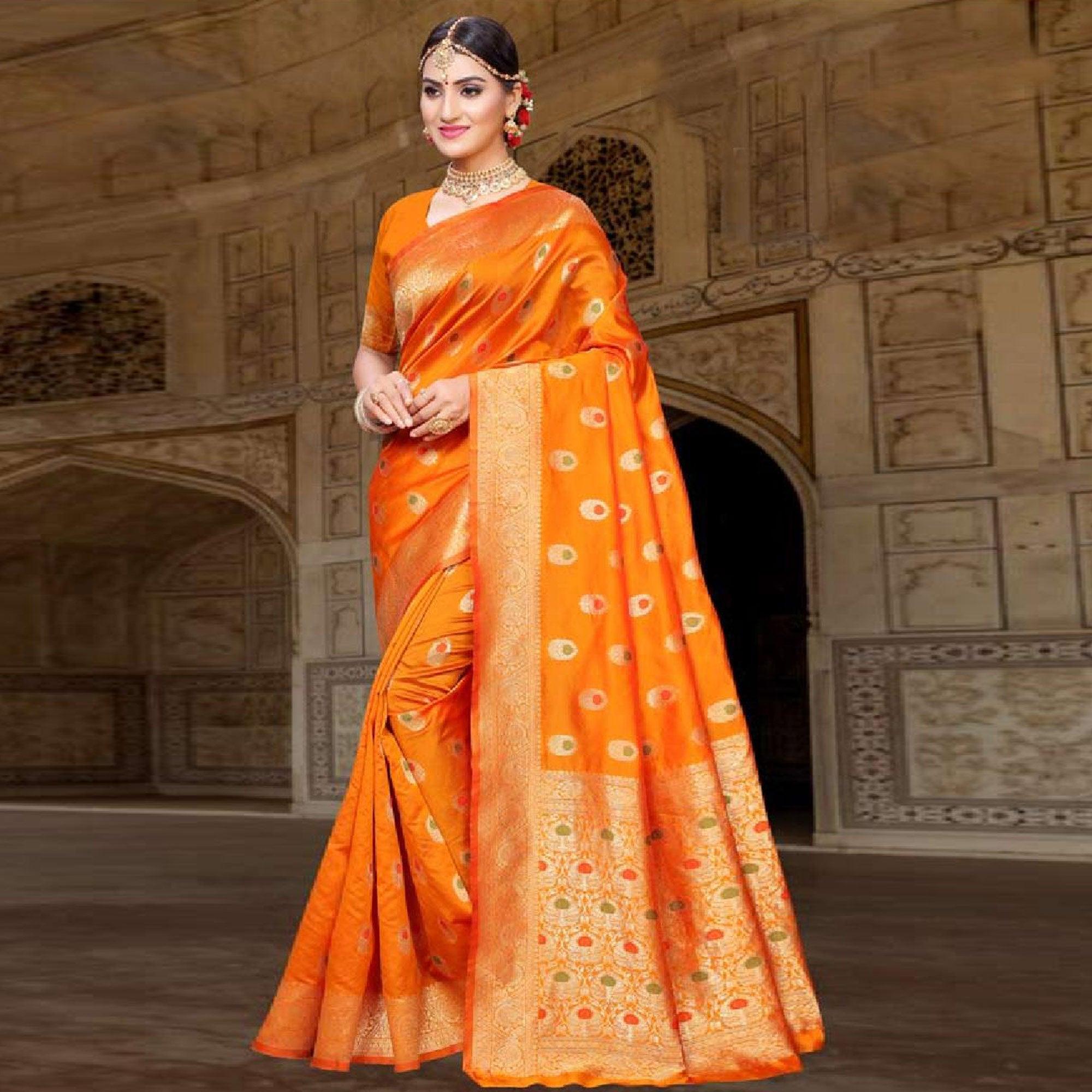Attractive Mustard Yellow Colored Festive Wear Woven Art Silk Saree - Peachmode