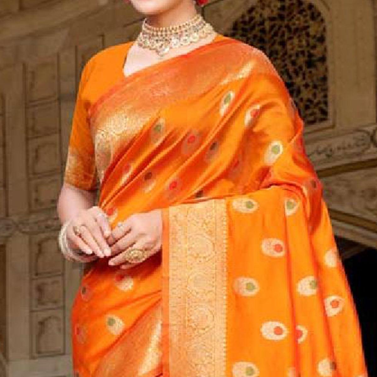 Attractive Mustard Yellow Colored Festive Wear Woven Art Silk Saree - Peachmode