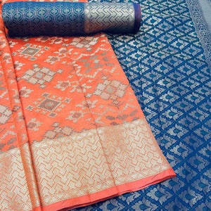 Attractive Orange Colored Festive Wear Woven Banarasi Silk Saree - Peachmode