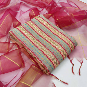 Attractive Peach Colored Casual Embroidered Cotton Dress Material - Peachmode