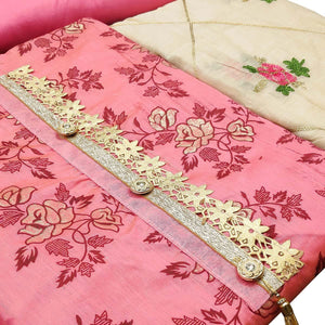 Attractive Pink Colored Casual Wear Printed Modal Silk Dress Material - Peachmode