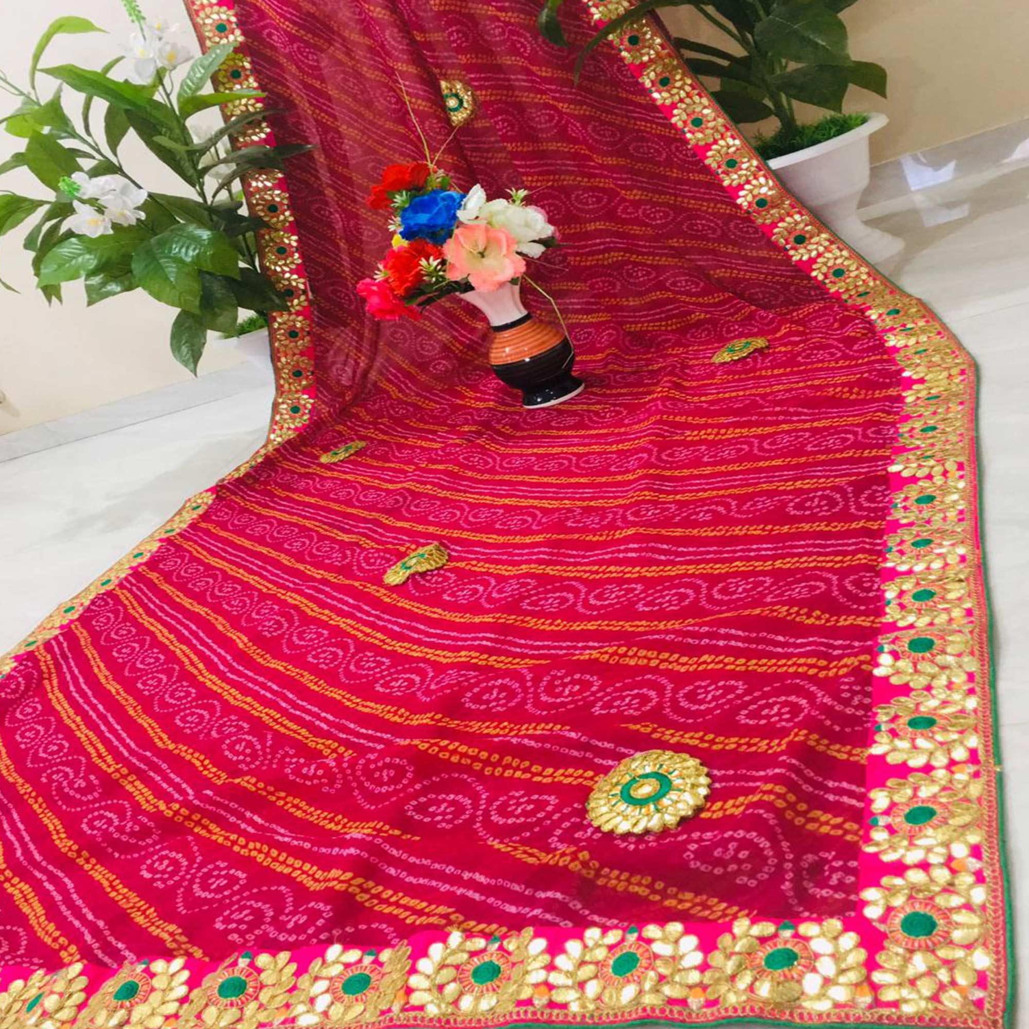 Attractive Pink Coloured Casual Wear Printed Georgette Saree - Peachmode