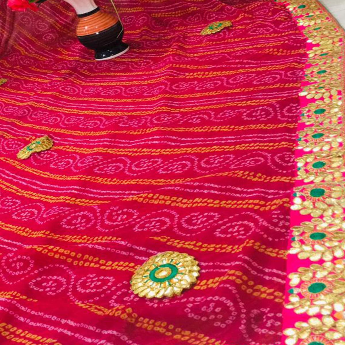 Attractive Pink Coloured Casual Wear Printed Georgette Saree - Peachmode