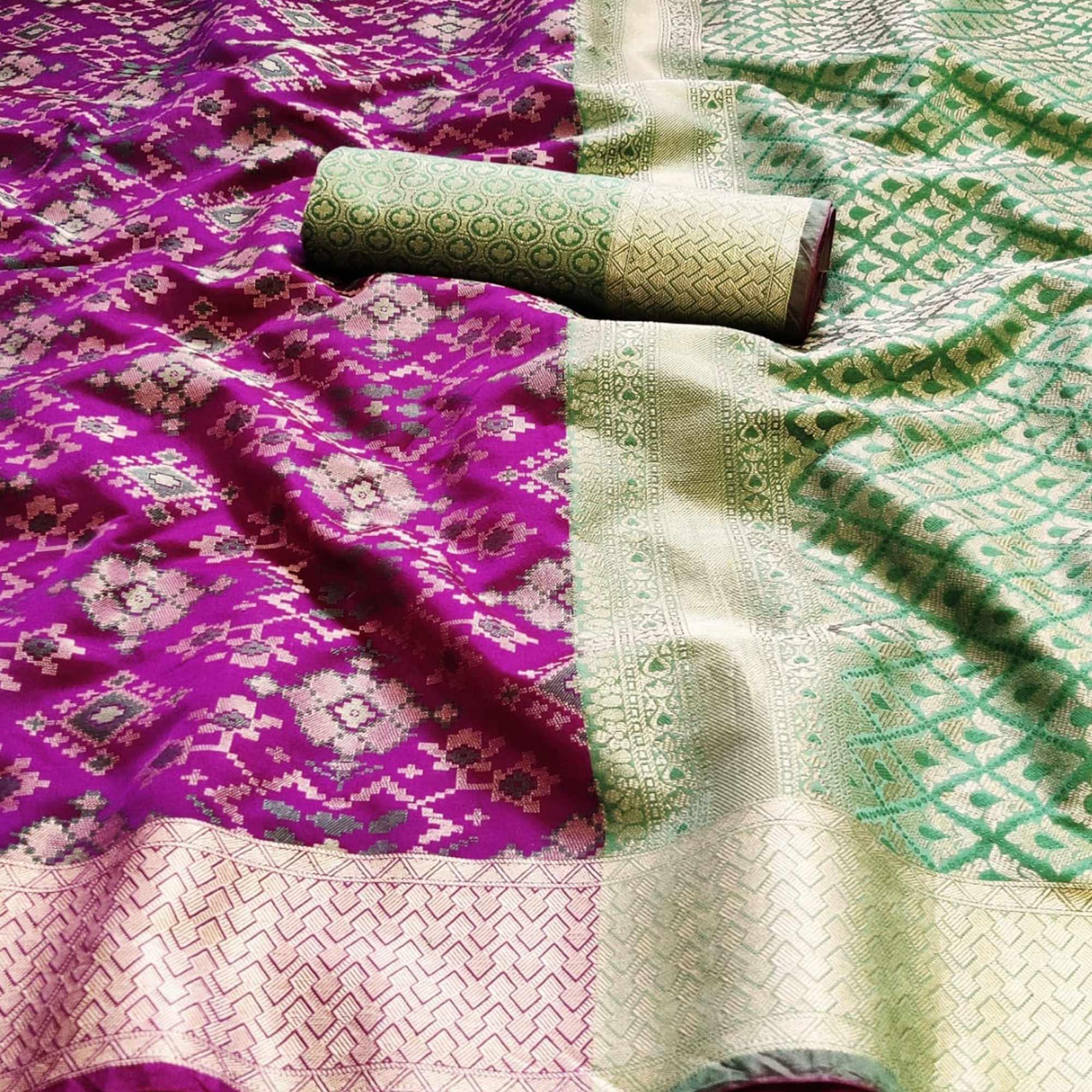 Attractive Purple Colored Festive Wear Woven Patola Silk Saree - Peachmode