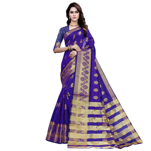 Attractive Purple Colored Festive Wear Woven Work Art Silk Saree - Peachmode