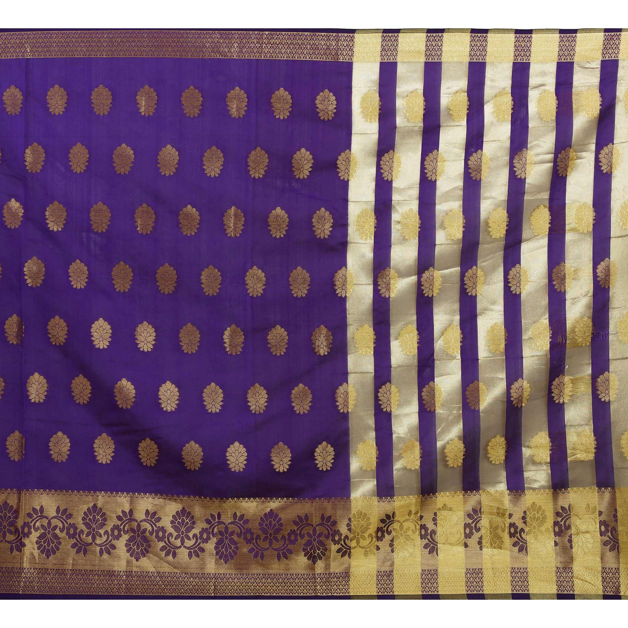 Attractive Purple Colored Festive Wear Woven Work Art Silk Saree - Peachmode