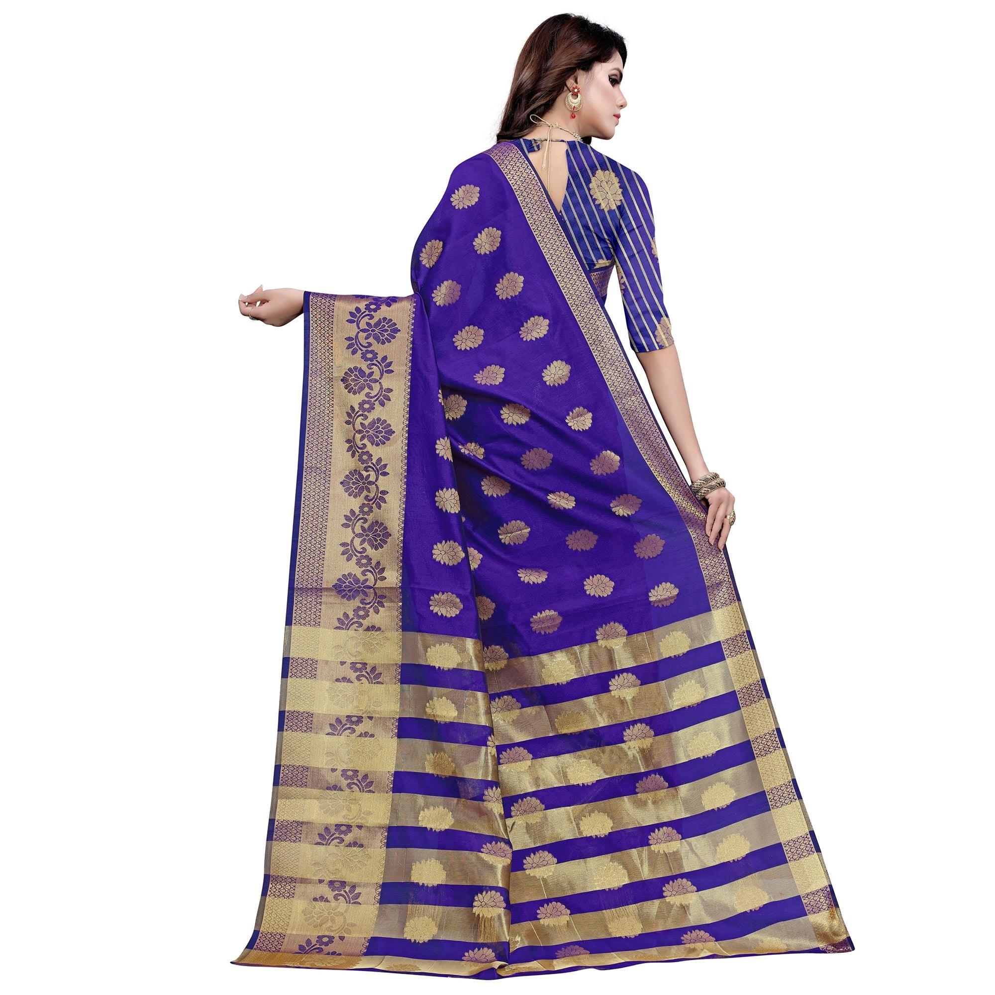 Attractive Purple Colored Festive Wear Woven Work Art Silk Saree - Peachmode