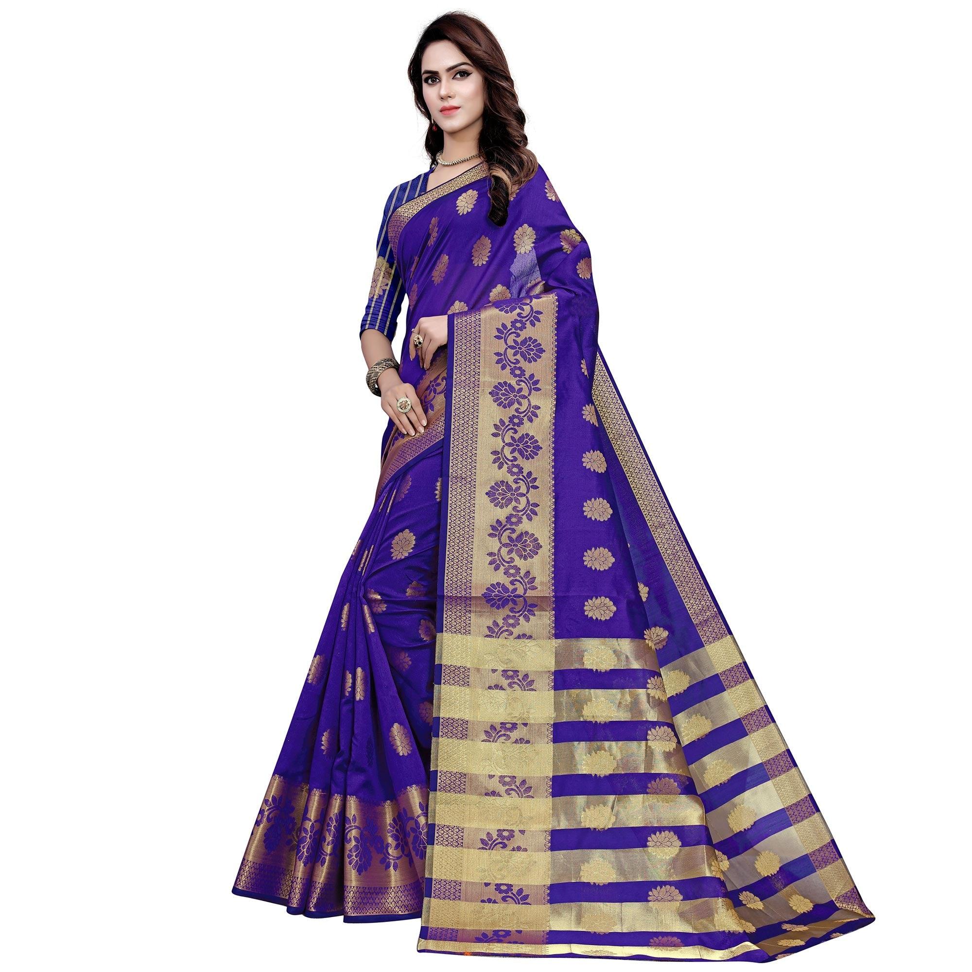 Attractive Purple Colored Festive Wear Woven Work Art Silk Saree - Peachmode