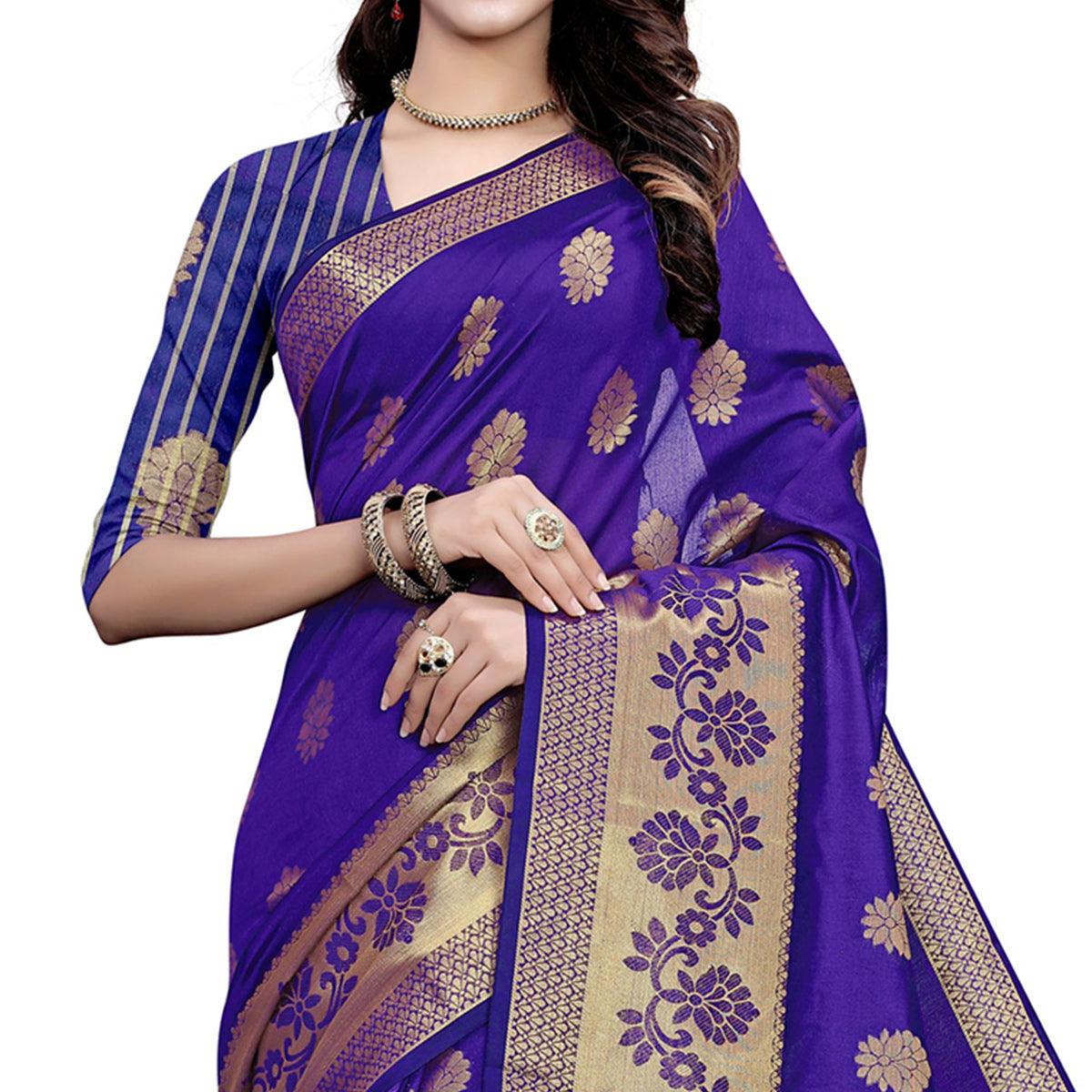 Attractive Purple Colored Festive Wear Woven Work Art Silk Saree - Peachmode
