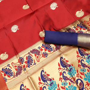 Attractive Red Colored Festive Wear Woven Kota Art Silk Banarasi Saree - Peachmode