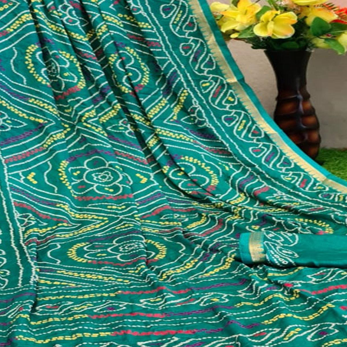 Attractive Turquoise Green Colored Festive Wear Woven Moss Georgette Saree - Peachmode