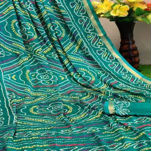 Attractive Turquoise Green Colored Festive Wear Woven Moss Georgette Saree - Peachmode