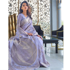 Attractive Violet Coloured Partywear Pure Modal Woven Silk Saree - Peachmode