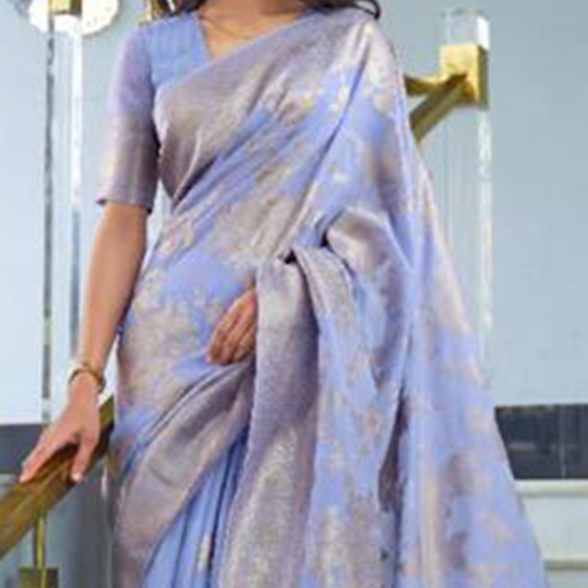 Attractive Violet Coloured Partywear Pure Modal Woven Silk Saree - Peachmode