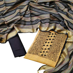 Attractive Yellow Colored Casual Embroidered Chanderi Dress Material - Peachmode