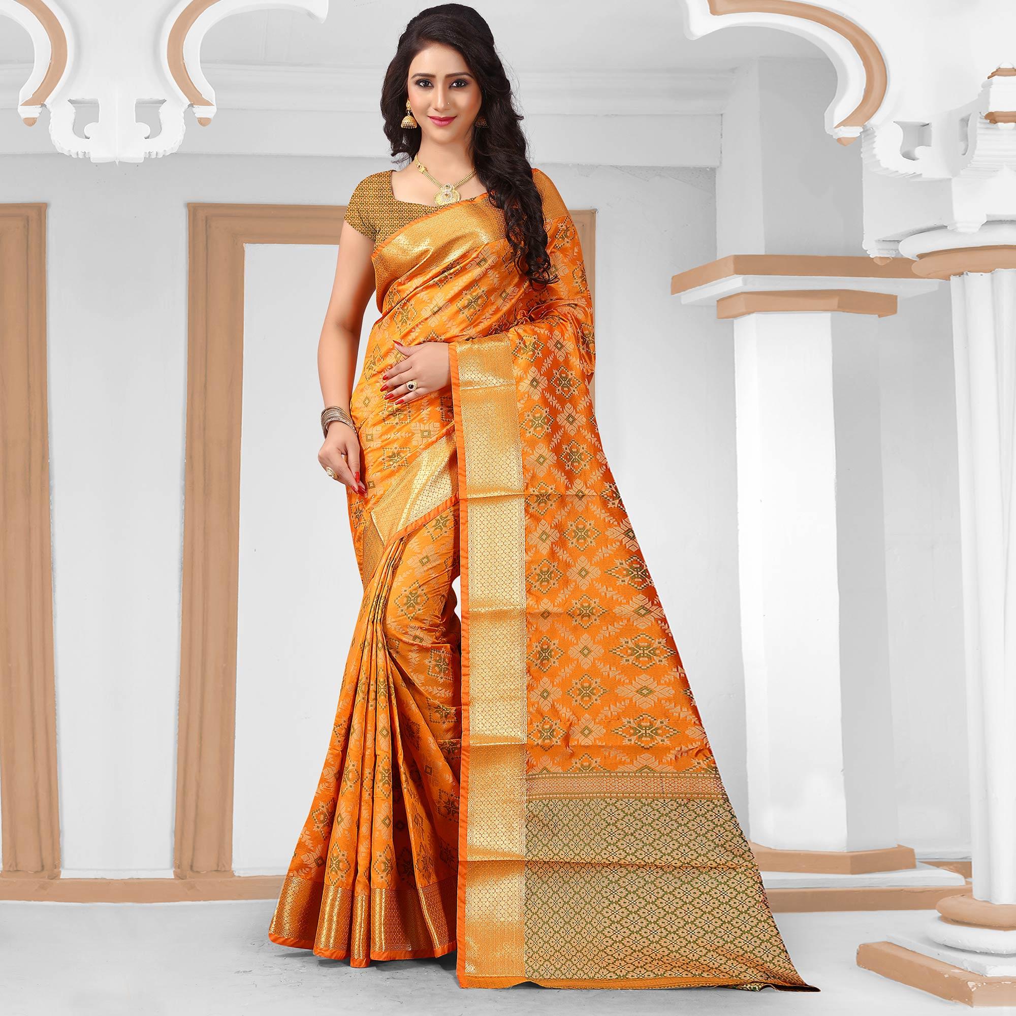 Attractive Yellow Colored Festive Wear Woven Silk Saree - Peachmode