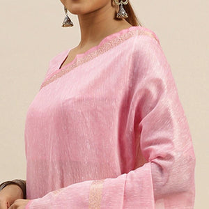 Baby Pink Festive Wear Woven Silk Saree With Jacquard Border - Peachmode