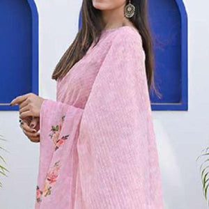 Baby Pink Party Wear Digital Printed Georgette Saree - Peachmode