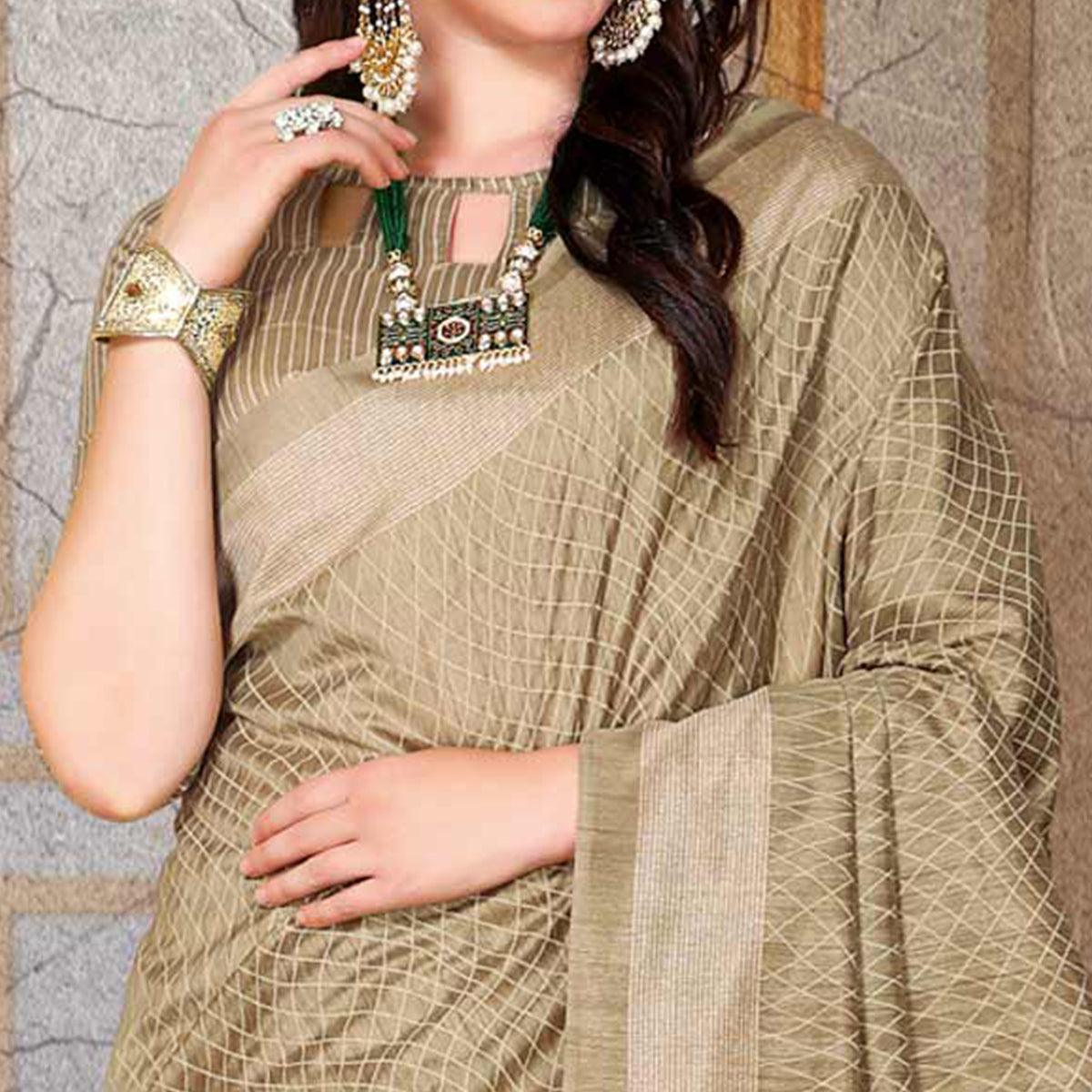 Beautiful Beige Colored Festive Wear Printed Bhagalpuri Silk Saree - Peachmode