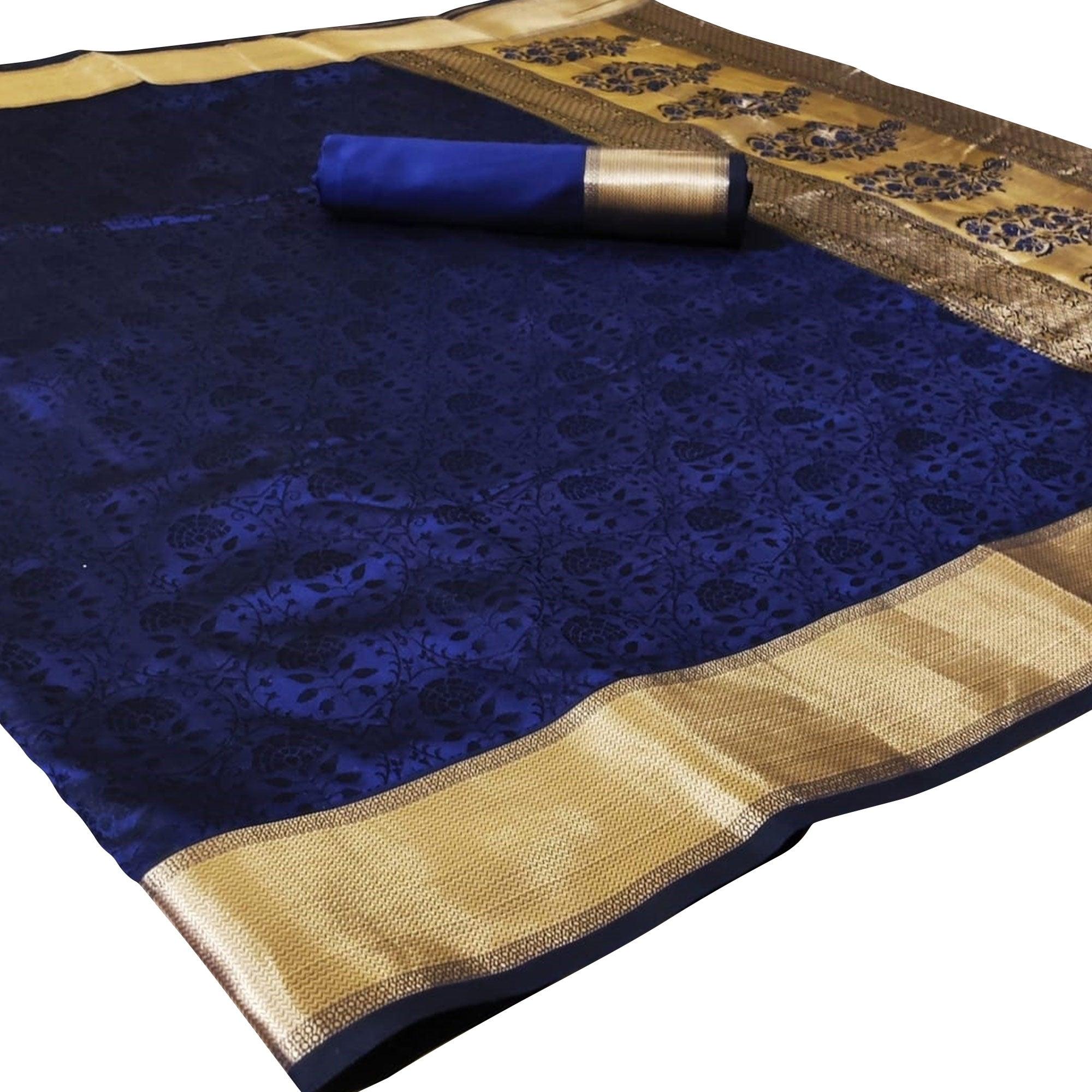 Beautiful Blue Colored Festive Wear Woven Heavy Silk Saree - Peachmode