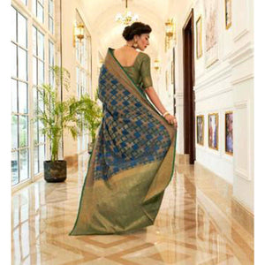 Beautiful Blue Coloured Festive Wear Indian Patola Woven Silk Saree - Peachmode