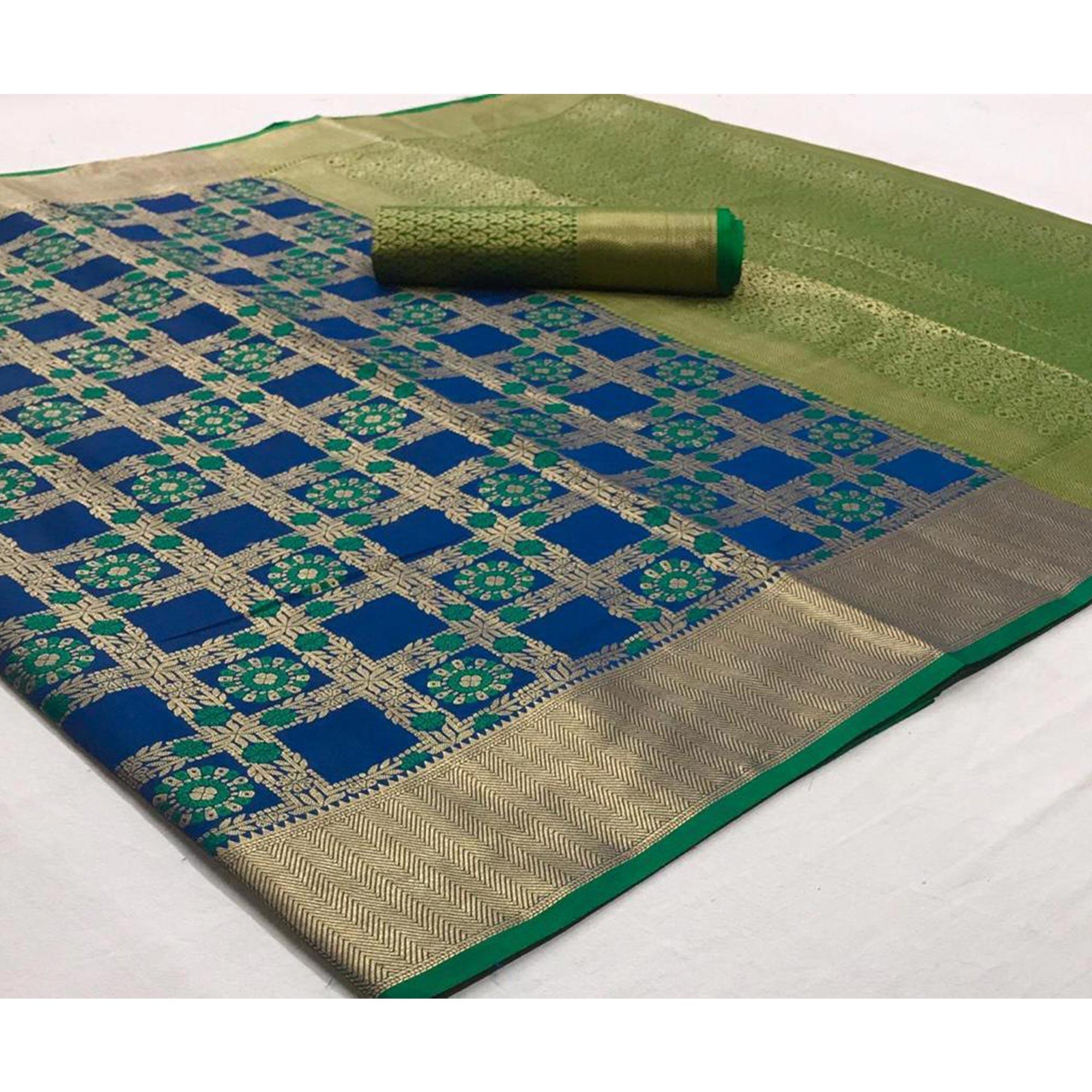 Beautiful Blue Coloured Festive Wear Indian Patola Woven Silk Saree - Peachmode