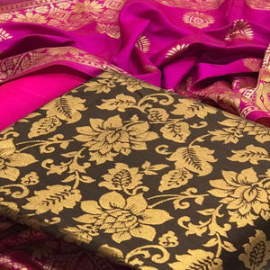 Beautiful Coffee Brown Colored Casual Wear Woven Banarasi Silk Dress Material - Peachmode