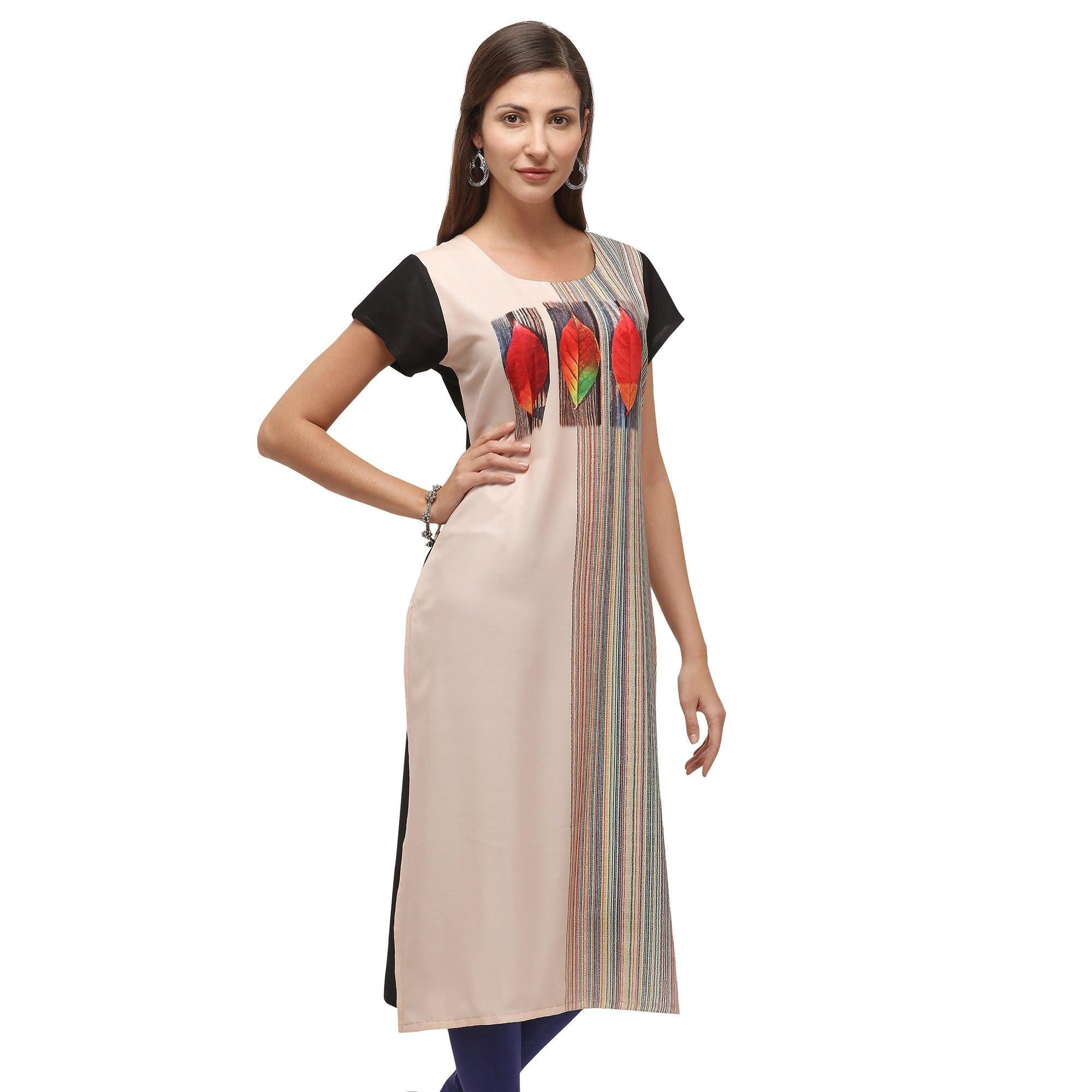 Beautiful Cream Coloured Digital Printed Casual Wear Kurti - Peachmode