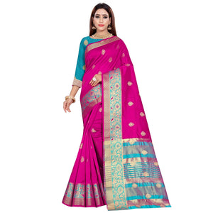 Beautiful Dark Pink Colored Festive Wear Woven Art Silk Saree - Peachmode