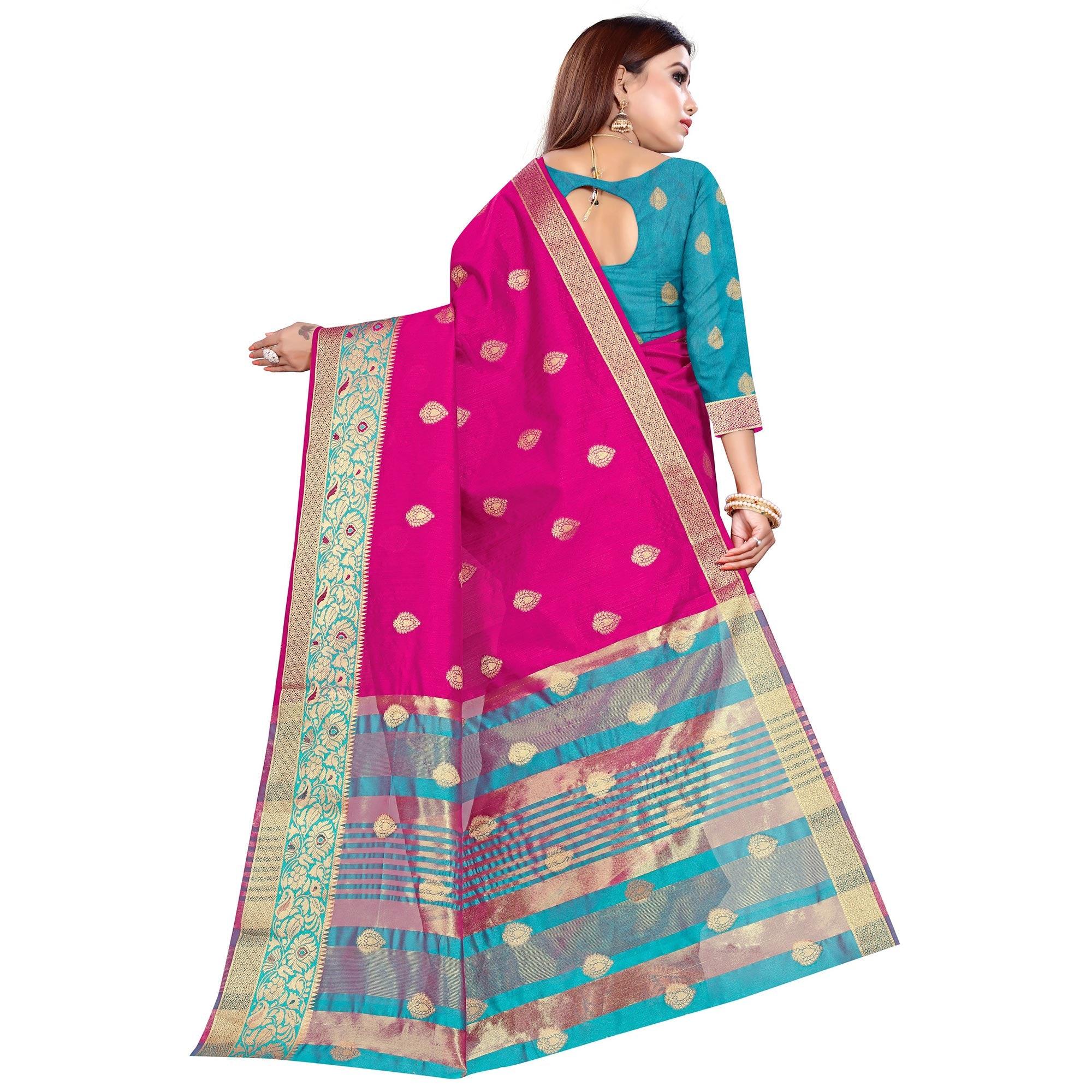 Beautiful Dark Pink Colored Festive Wear Woven Art Silk Saree - Peachmode